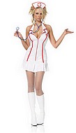 Sjuksköterska, maskeradklänning med halterneck, dragkedja på framsidan, plisséer och krage